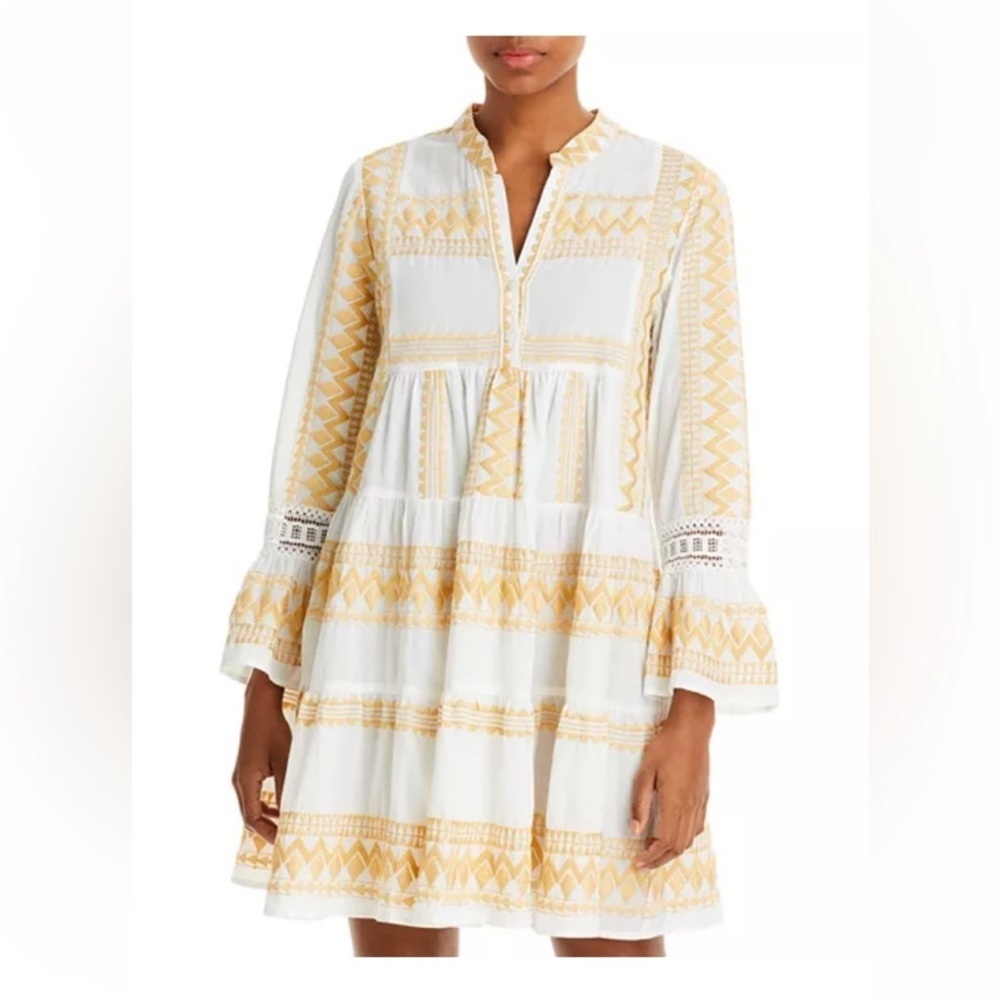 PQ Swim Gold Coast Hazel Embroidered Cover Up Baby Doll Dress Womens XS/S Gold